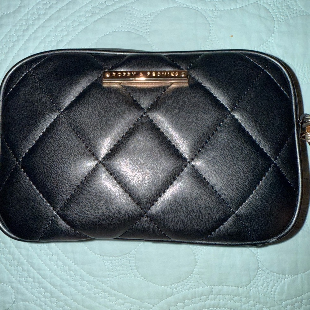 Poppy and Peonies Black Quilted Crossbody Bag